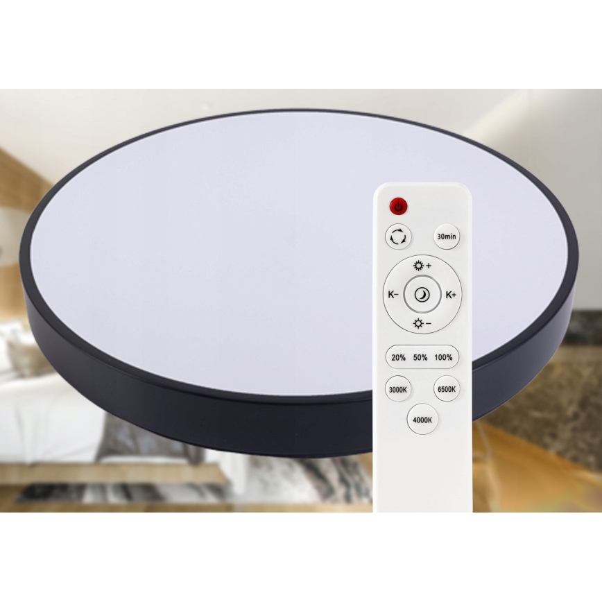 Plafonnier à intensité variable LED/40W/230V 3000-6500K d. 40 cm noir + Télécommande
