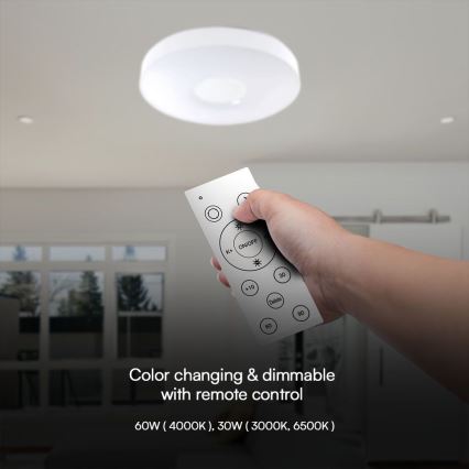 Plafonnier à intensité variable LED/60W/230V 3000-6500K 49,5 cm blanc + télécommande