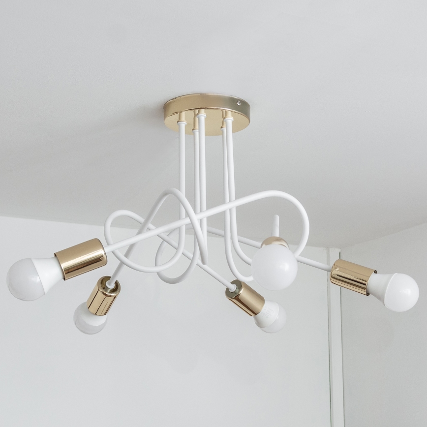 Plafonnier à montage apparent OXFORD 5x E27/15W/230V, doré/blanc