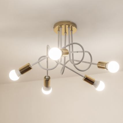 Plafonnier à montage apparent OXFORD 5x E27/15W/230V, doré/blanc