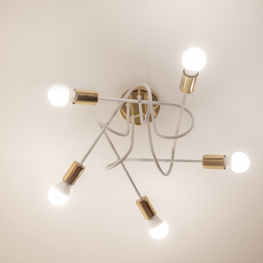 Plafonnier à montage apparent OXFORD 5x E27/15W/230V, doré/blanc