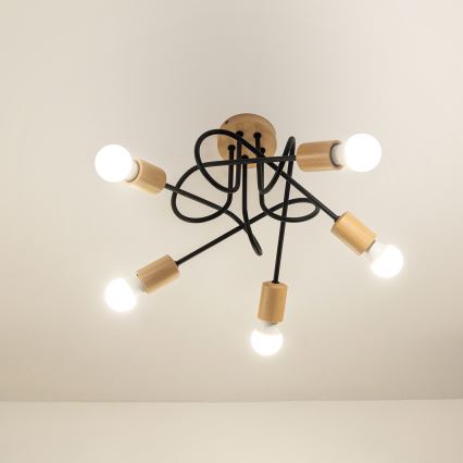 Plafonnier à montage apparent OXFORD 5xE27/15W/230V, pin/noir