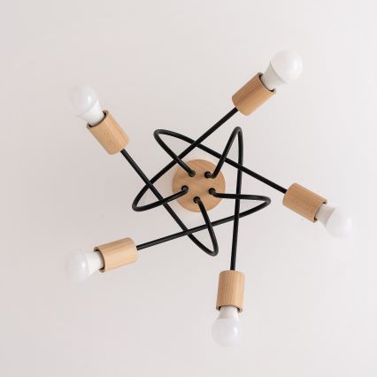 Plafonnier à montage apparent OXFORD 5xE27/15W/230V, pin/noir