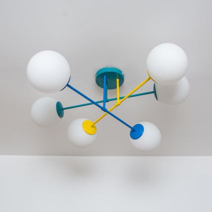 Plafonnier à montage en saillie MOON 6 x E27 / 15 W / 230 V, turquoise / jaune / bleu