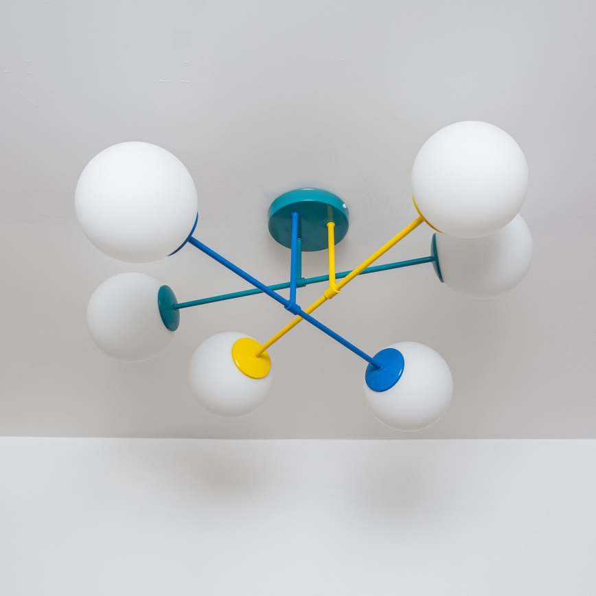 Plafonnier à montage en saillie MOON 6 x E27 / 15 W / 230 V, turquoise / jaune / bleu