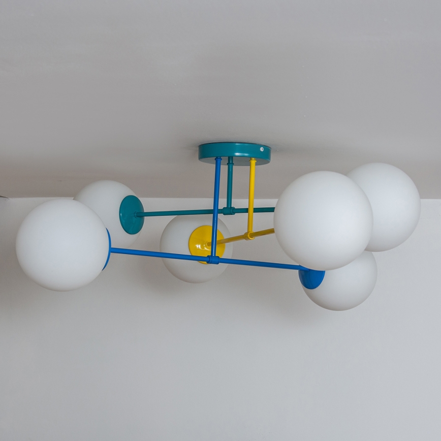 Plafonnier à montage en saillie MOON 6 x E27 / 15 W / 230 V, turquoise / jaune / bleu