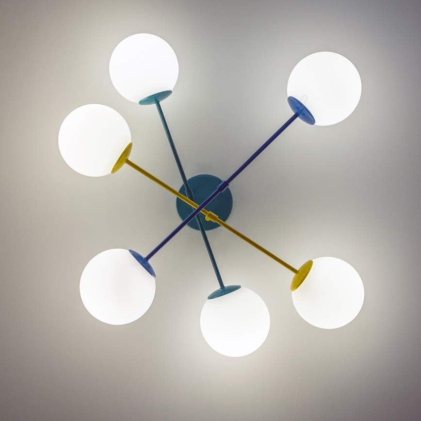 Plafonnier à montage en saillie MOON 6 x E27 / 15 W / 230 V, turquoise / jaune / bleu