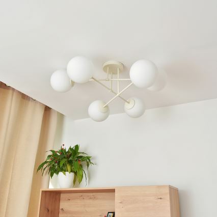 Plafonnier à montage en surface MOON 6xE27/15W/230V, crème