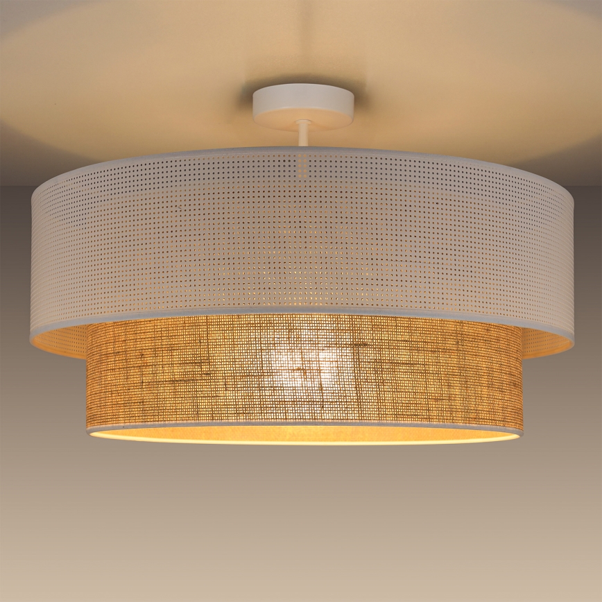 Plafonnier affleurant BORHO 1xE27/60W/230V Ø 50 cm blanc/jute