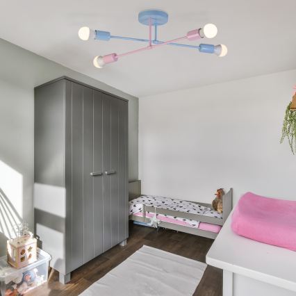 Plafonnier affleurant CAMBRIDGE 4xE27/15W/230V bleu/rose