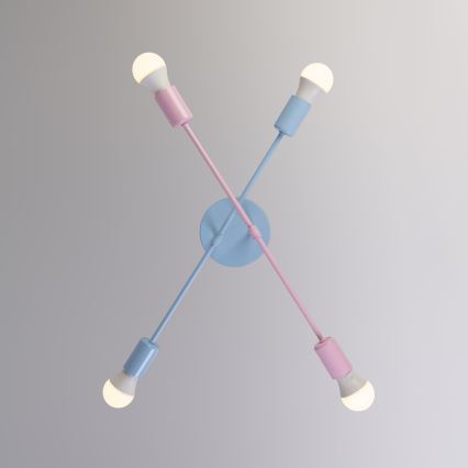 Plafonnier affleurant CAMBRIDGE 4xE27/15W/230V bleu/rose