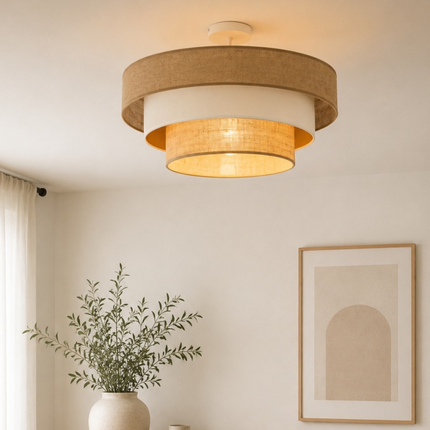 Plafonnier affleurant WENTA 1xE27/60W/230V Ø 50 cm jute/beige