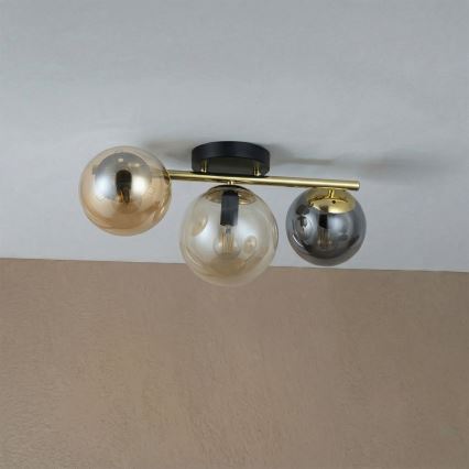 Plafonnier AURIS 3xE14/15W/230V doré/noir fumé/beige