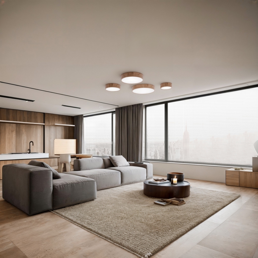 Plafonnier avec détecteur CLEO 3xE27/24W/230V Ø 37,5 cm chêne