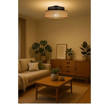 Plafonnier BOHO 1xE27/60W/230V noir/rotin