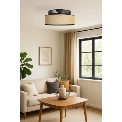 Plafonnier BOHO 1xE27/60W/230V noir/rotin