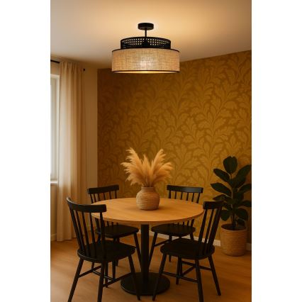 Plafonnier BOHO 1xE27/60W/230V noir/rotin