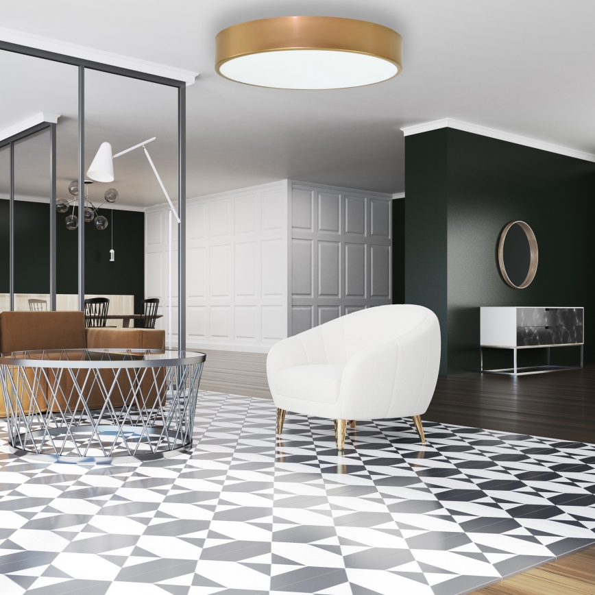 Plafonnier CLEO avec capteur de mouvement et capteur crépusculaire, 4xE27/24W/230V, Ø 50 cm, doré