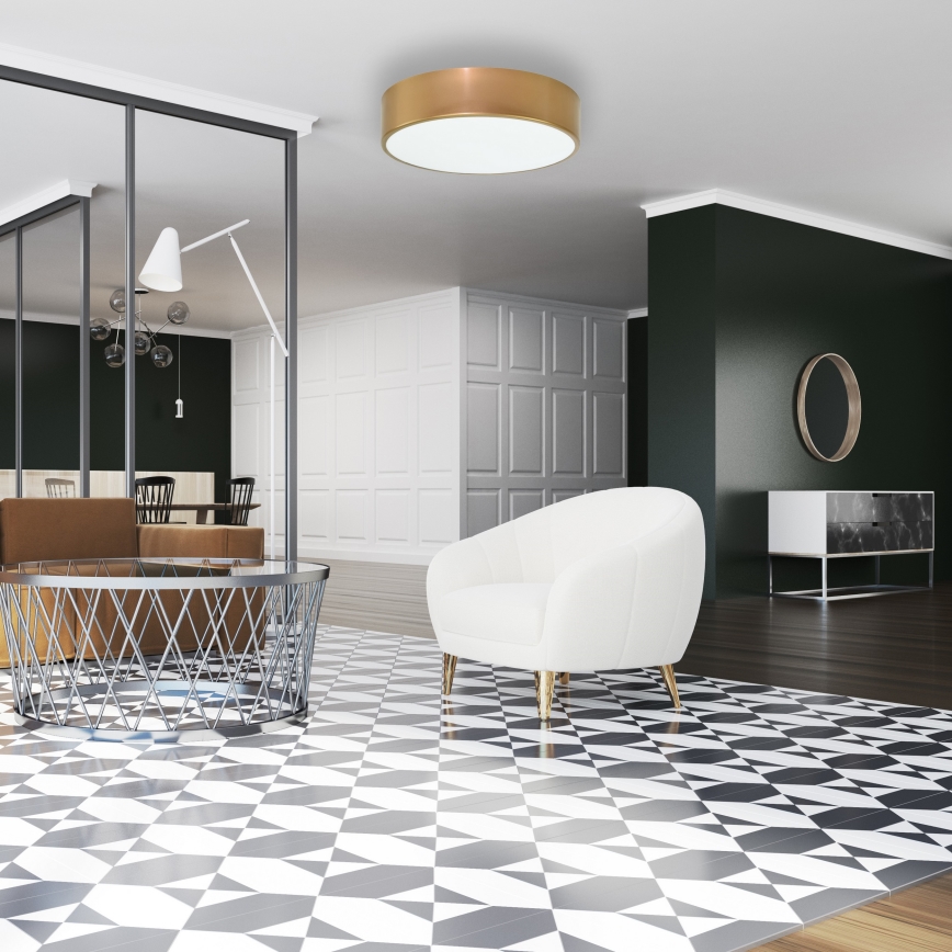 Plafonnier CLEO avec capteur de mouvement et détecteur crépusculaire 2xE27/24W/230V Ø 30 cm doré