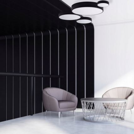 Plafonnier CLEO Ø 80 cm, 6x E27, 24 W, 230 V — avec détecteur de mouvement et capteur crépusculaire, noir