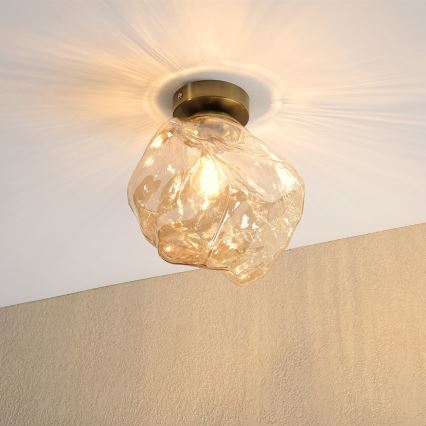Plafonnier CRISTAL 1xE14/15W/230V, finition laiton / beige fumé