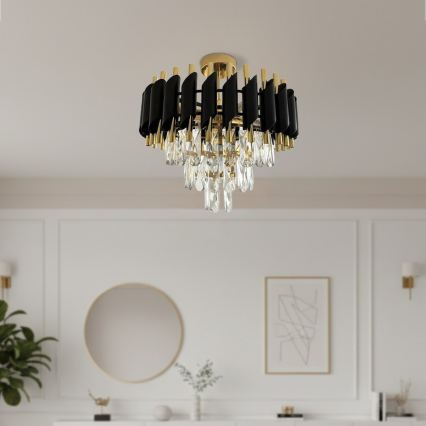 Plafonnier CRISTAL 5xE14/10W/230V noir/doré