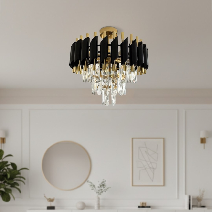 Plafonnier CRISTAL 5xE14/10W/230V noir/doré