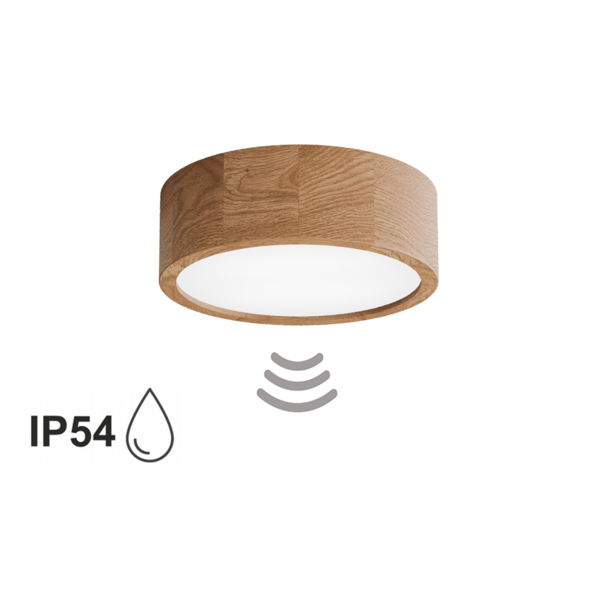 Plafonnier de salle de bains CLEO avec détecteur 2xE27/24W/230V Ø 27,5 cm IP54 chêne