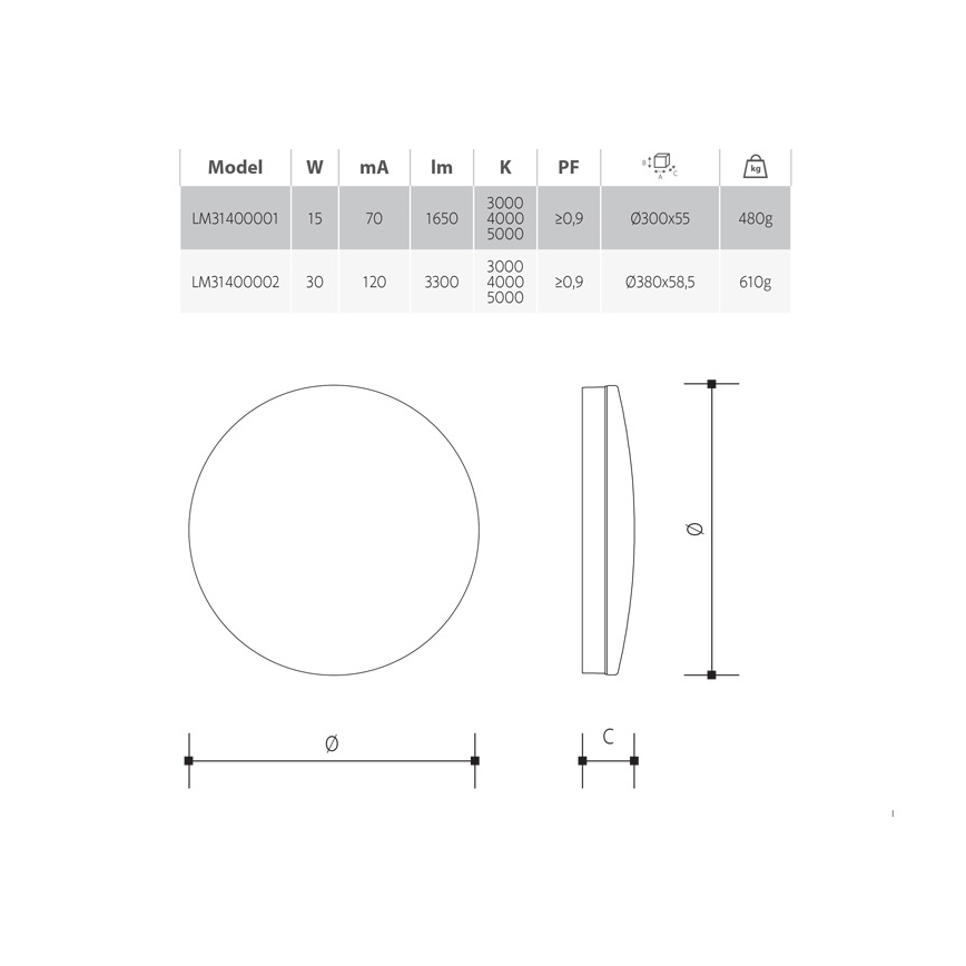 Plafonnier LED dimmable pour salle de bains LED/15W/230V 3000/4000/5000K Ø 30 cm IP54
