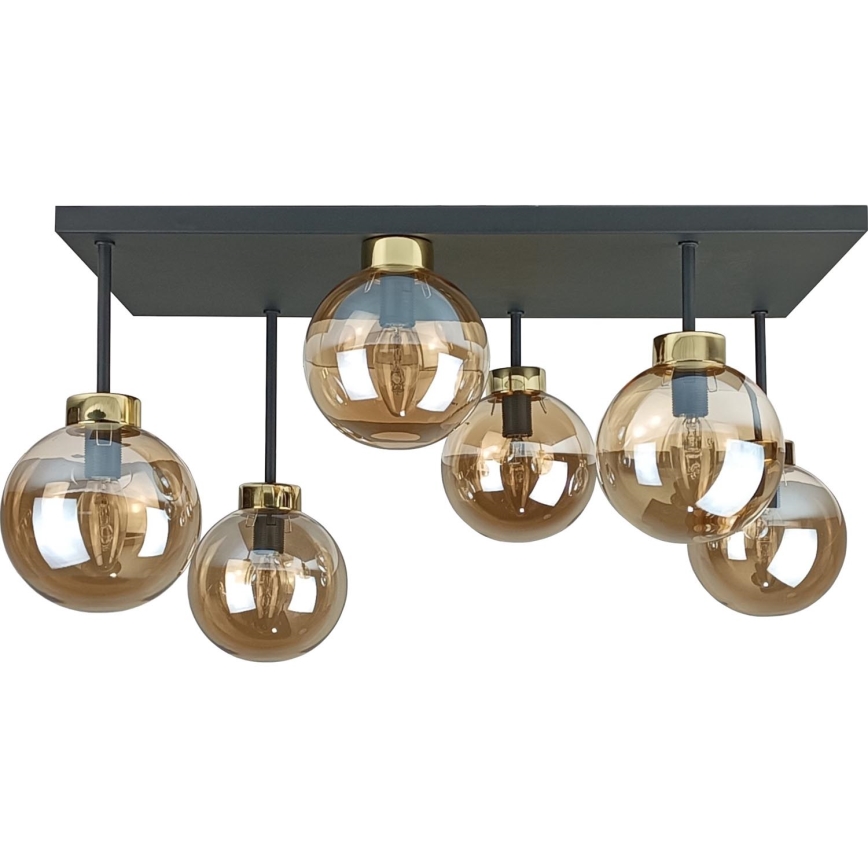 Plafonnier DEA 6xE14/60W/230V noir/doré/fumé beige