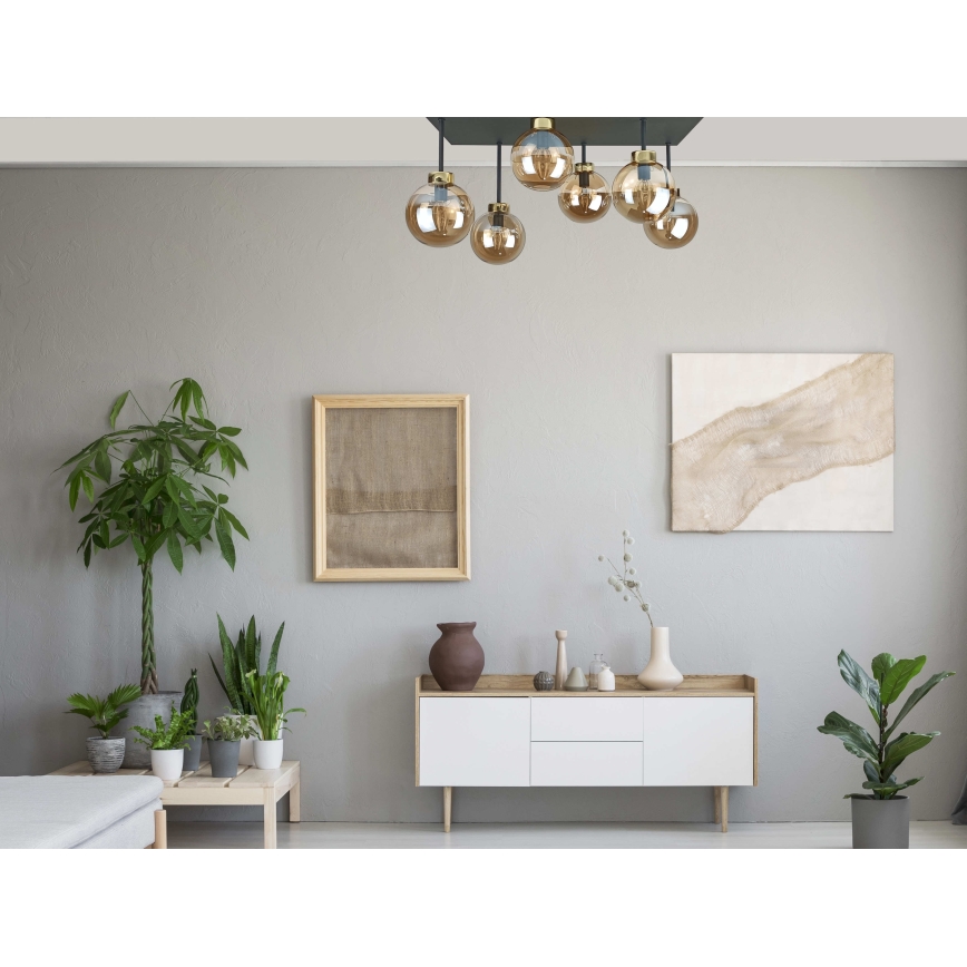Plafonnier DEA 6xE14/60W/230V noir/doré/fumé beige
