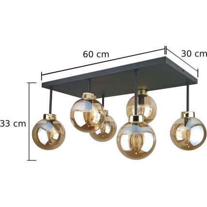 Plafonnier DEA 6xE14/60W/230V noir/doré/fumé beige
