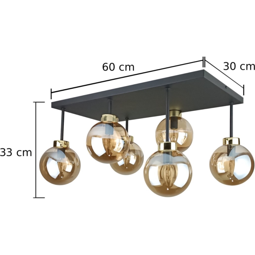 Plafonnier DEA 6xE14/60W/230V noir/doré/fumé beige