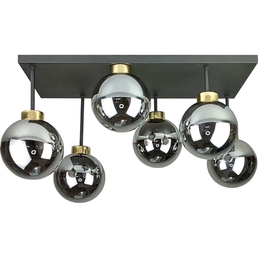 Plafonnier DEA 6xE14/60W/230V noir/doré/fumé noir