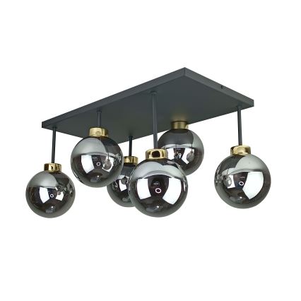 Plafonnier DEA 6xE14/60W/230V noir/doré/fumé noir