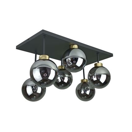 Plafonnier DEA 6xE14/60W/230V noir/doré/fumé noir
