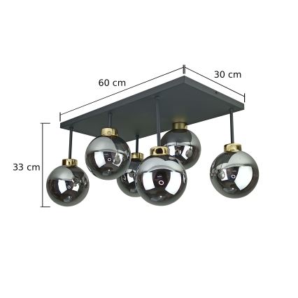Plafonnier DEA 6xE14/60W/230V noir/doré/fumé noir