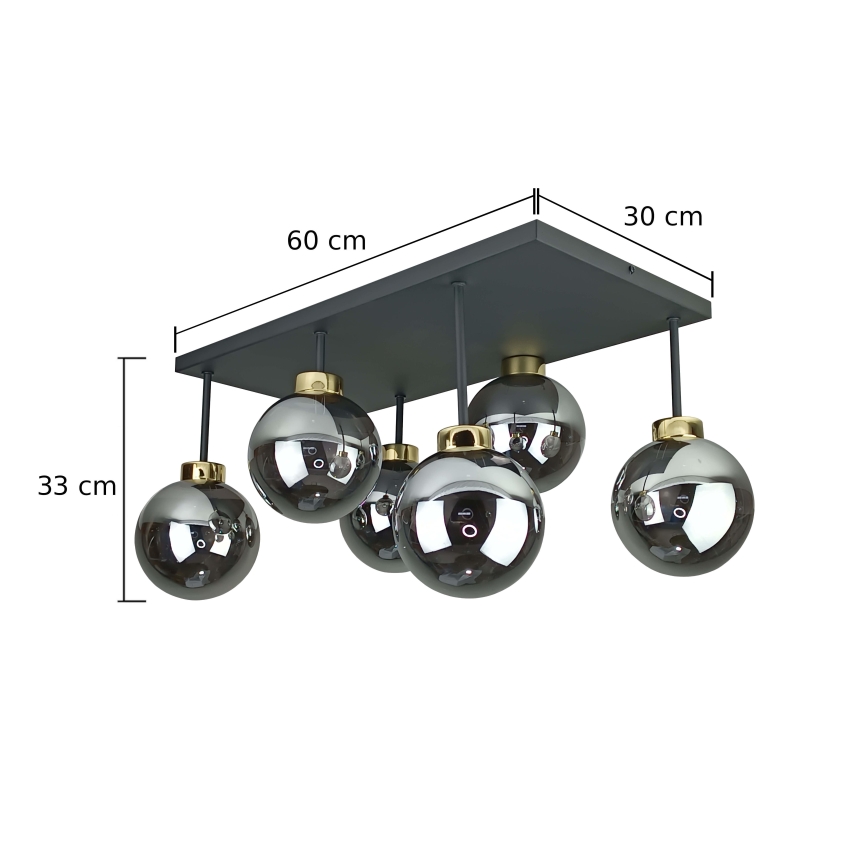Plafonnier DEA 6xE14/60W/230V noir/doré/fumé noir