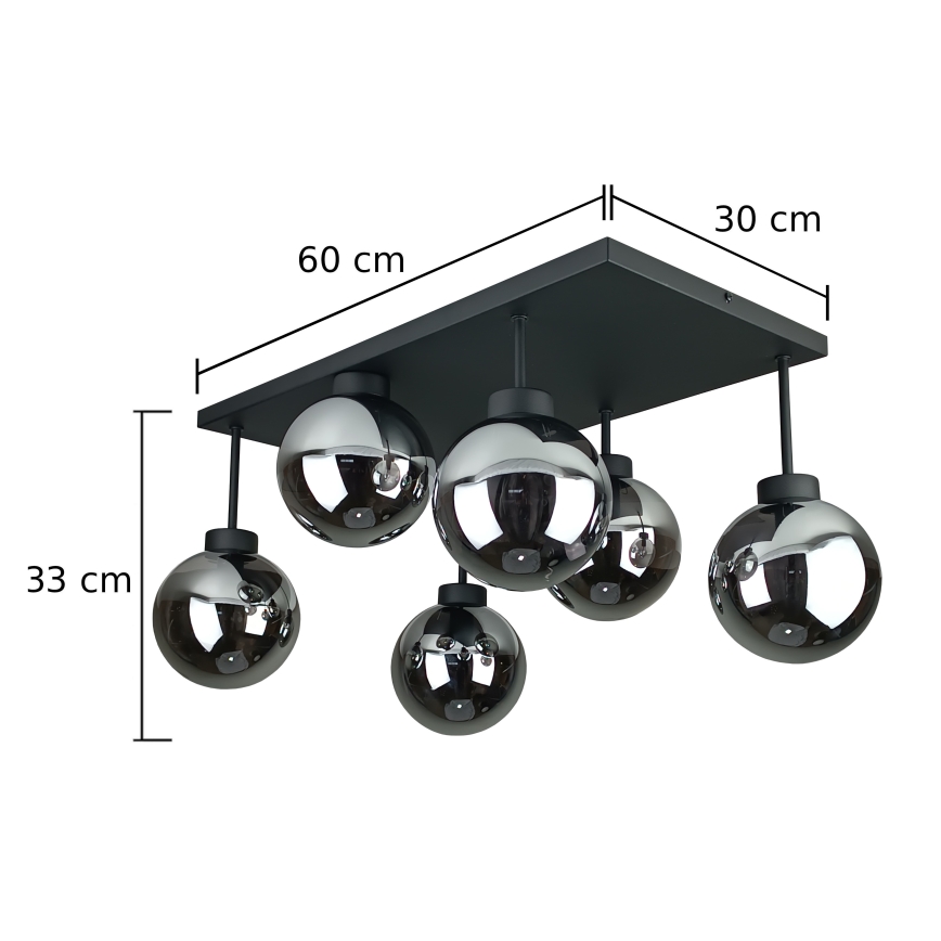 Plafonnier DEA 6xE14/60W/230V noir/fumé noir