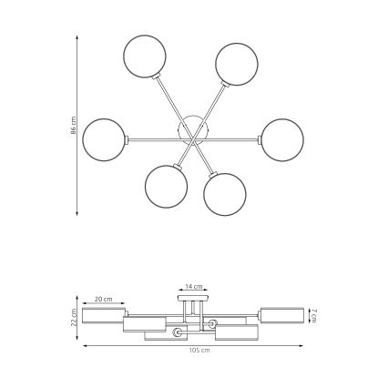 Plafonnier en applique MAGA — 6x E14, 10 W, 230 V, marron