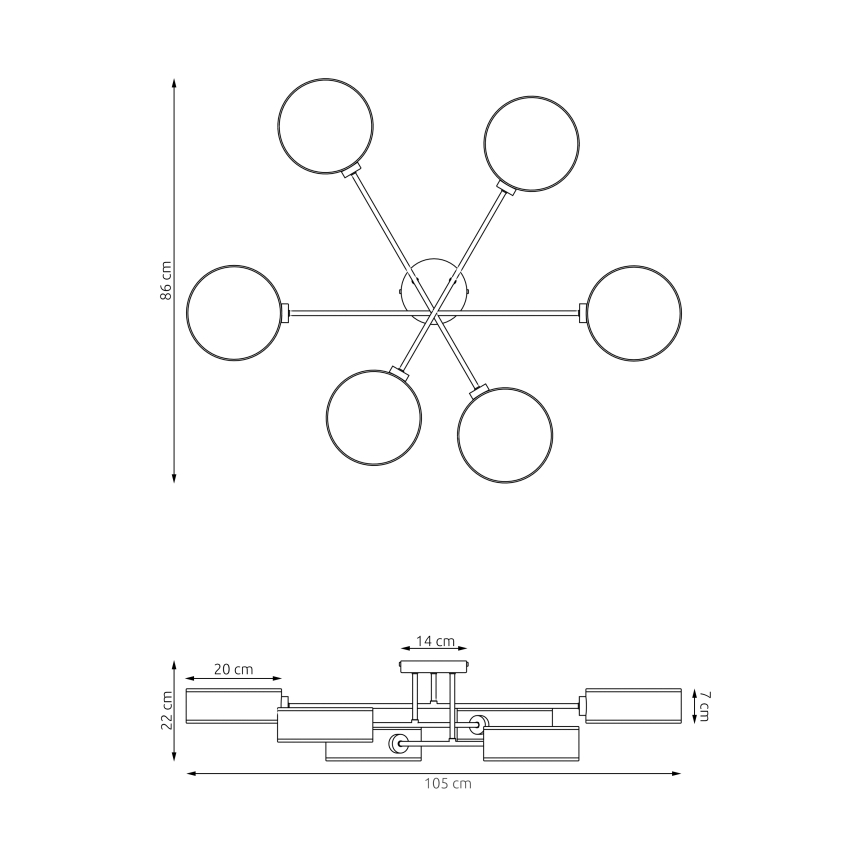 Plafonnier en applique MAGA — 6x E14, 10 W, 230 V, marron