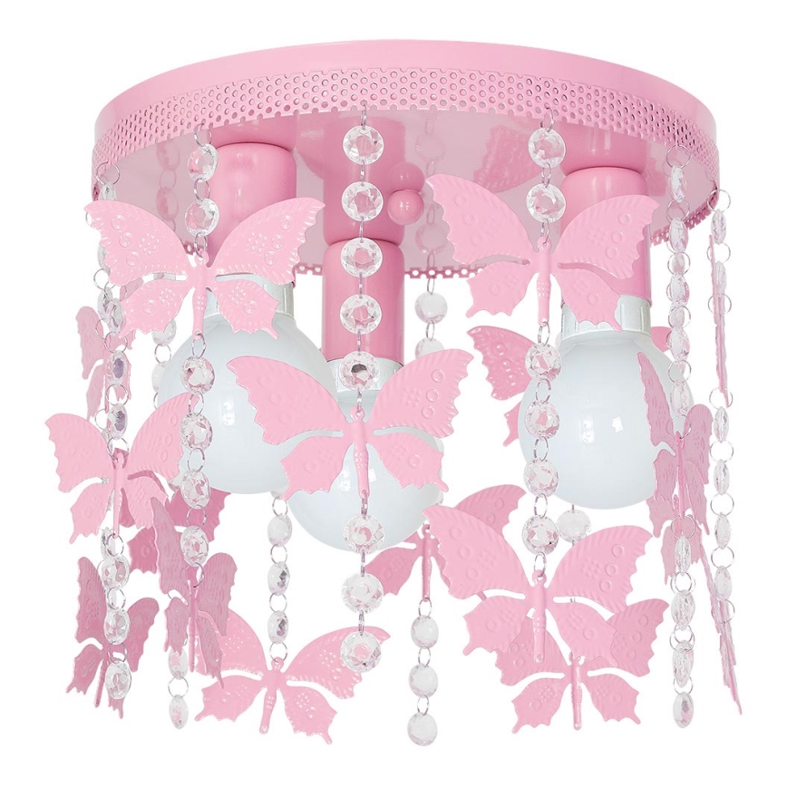 Plafonnier enfant ELZA butterflies 3xE27/60W/230V rose