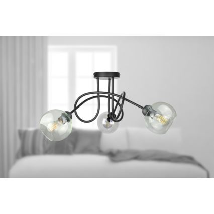 Plafonnier EVIE 3xE27/60W/230V noir/transparent