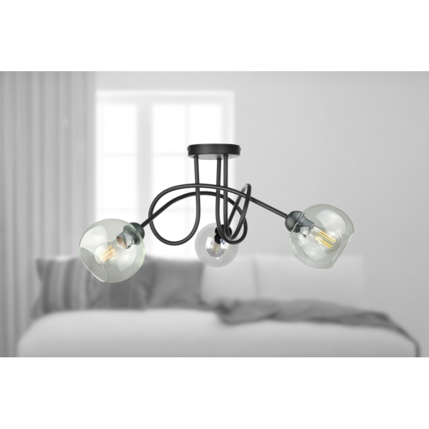 Plafonnier EVIE 3xE27/60W/230V noir/transparent