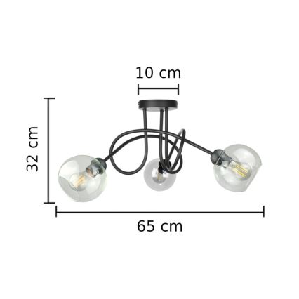 Plafonnier EVIE 3xE27/60W/230V noir/transparent
