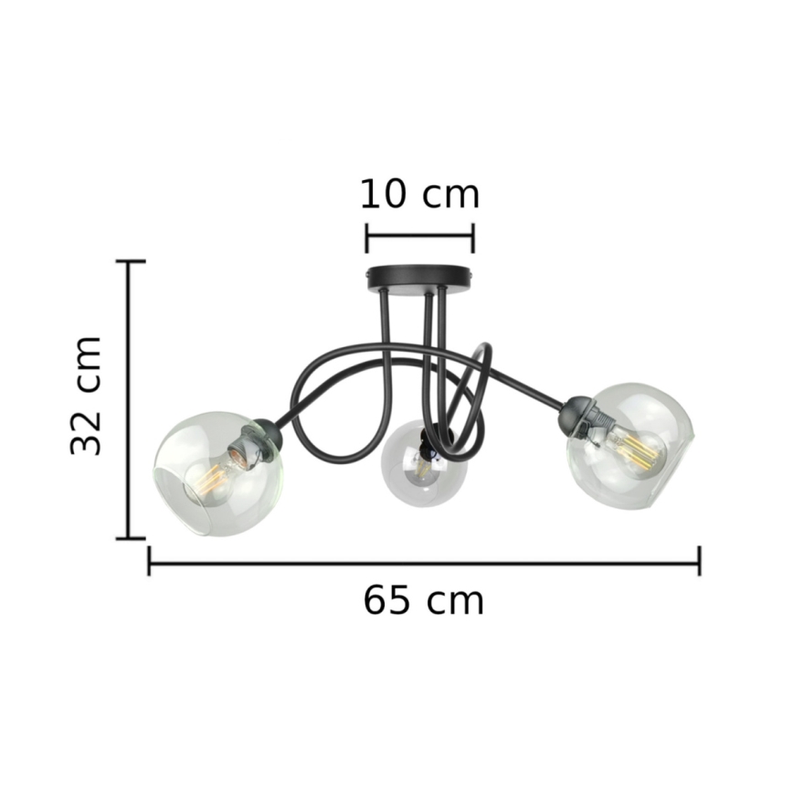 Plafonnier EVIE 3xE27/60W/230V noir/transparent