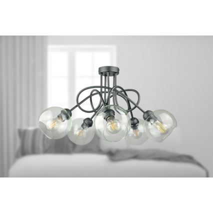 Plafonnier EVIE 5xE27/60W/230V anthracite/transparent