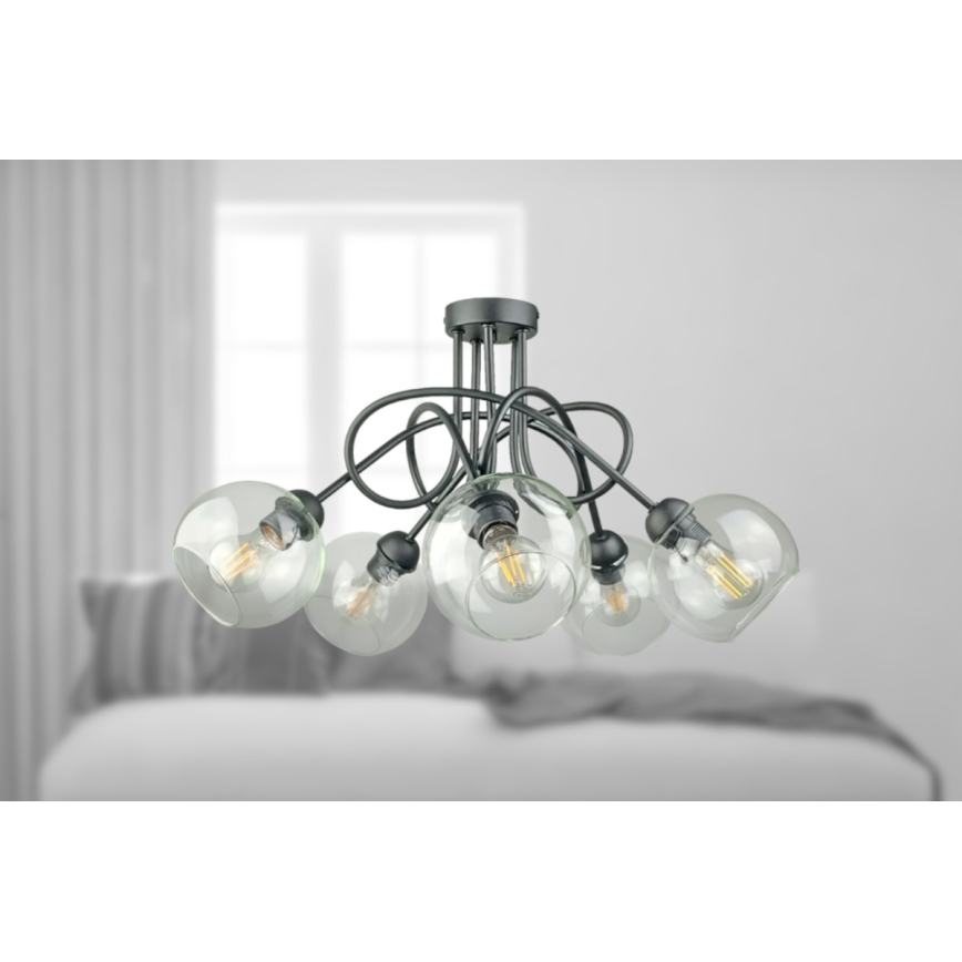 Plafonnier EVIE 5xE27/60W/230V anthracite/transparent