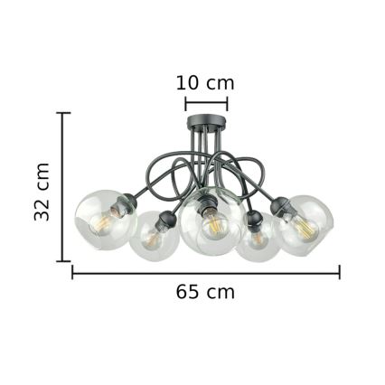 Plafonnier EVIE 5xE27/60W/230V anthracite/transparent