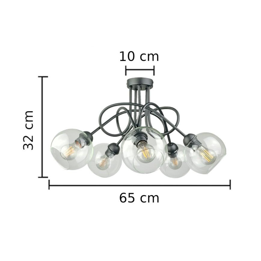 Plafonnier EVIE 5xE27/60W/230V anthracite/transparent